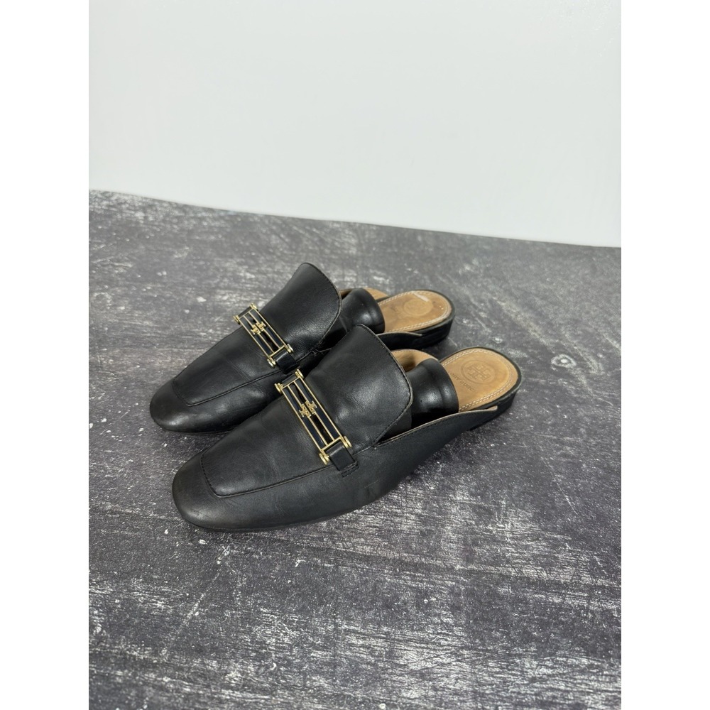 Tory Burch Amelia Backless Loafer Mule Flat Black Leather Size 7.5 M - Picture 5 of 11